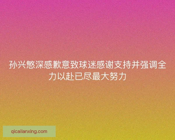 孙兴慜深感歉意致球迷感谢支持并强调全力以赴已尽最大努力